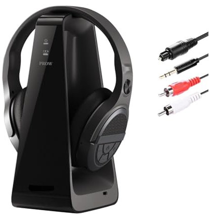 Auriculares Inalámbricos para TV Personas Mayores con Botones Grandes, 15H y 0 Retraso, Base de Carga con Transmisor 2.4GHz, Auriculares Bluetooth Over-Ear, Salida Digital Óptica(TOSLINK)/RCA/3.5mm