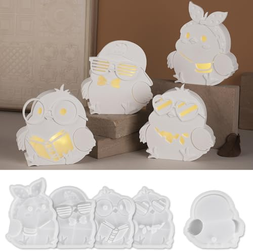 Skeadex Silikonformen Gießformen Frühling, 5er Silikonform Vogel Huhn Gießform Tier Gießformen Silikon Frühling Sommer Gips zum Gießen Maritim Silikonformen Tier Silikon Gießform Vogel & Huhn (A)