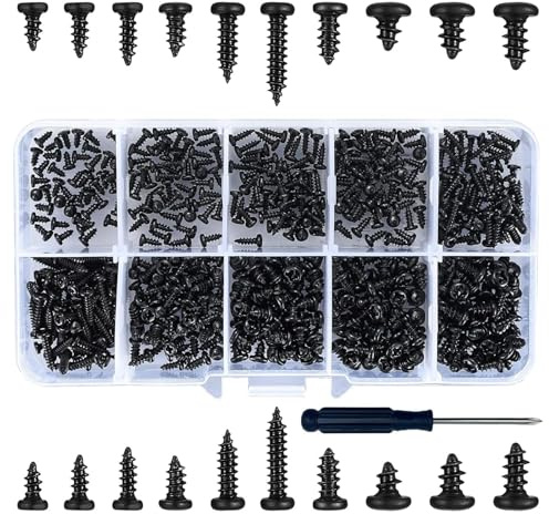 500x M2-M3 Selbstschneidende Schrauben Schwarz | M2 M2.5 M3 Größen,Linsenkopf Kreuzschlitz,Schwarz Kohlenstoffstahl,Holzmöbel Bürogeräte Montage,Heimwerker Kunststoff Weichme