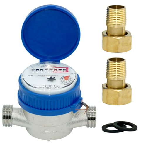 Wasserzähler Garten 1/2 Zoll, Geeicht Kalt Wasseruhr, Mit Zeiger Und Digitalanzeige 0-40℃ 1.5m³ / h,Zapfhahnzähler Mit Montagezubehör Und Schutzabdeckung Haushalt Kaltwasserzähler