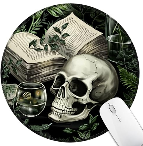 Hancynir Lustiges Gothic-Totenkopf-Mauspad für Schreibtisch, kleines Mauspad mit rutschfester Unterseite, runde Mauspads für Laptop-Gaming, Computer-Mauspad für Bürodekoration, Zubehör