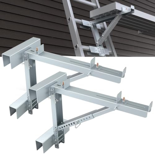 2 Pack Staffa per ponteggi, martinetti per scale, martinetto per scale a due pioli per Scale Professionali da Costruzione (Silver)