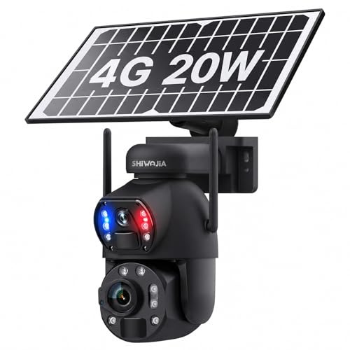 SHIWOJIA 4G LTE 50X Zoom Hybride Caméra Surveillance Solaire Exterieure sans Fil, 20W Panneau Solaire, 20,000mAh Batterie, Double Objectif, 50M Vision Nocturne Couleur, Détection Humain