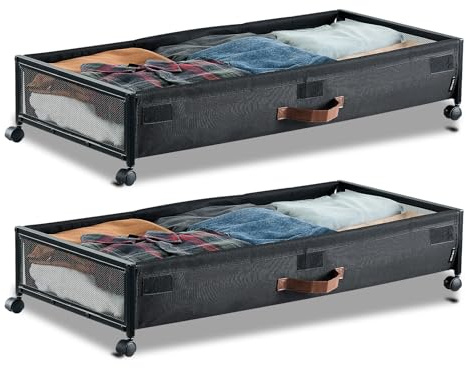 VEVOR Contenitore Sottoletto 915 x 460 x 185 mm Contenitori Sottoletto con Quattro Rotelle Girevoli a 360° e Coperchio Trasparente, per Vestiti, Scarpe, Coperte, Camera da Letto, Confezione da 2