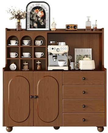 FUHAI-666 Sideboard-Buffet Nussbaum Massivholz Esszimmer Sideboard an der Wand integriert Wohnzimmer Tee Lagerschrank Schubladenschrank