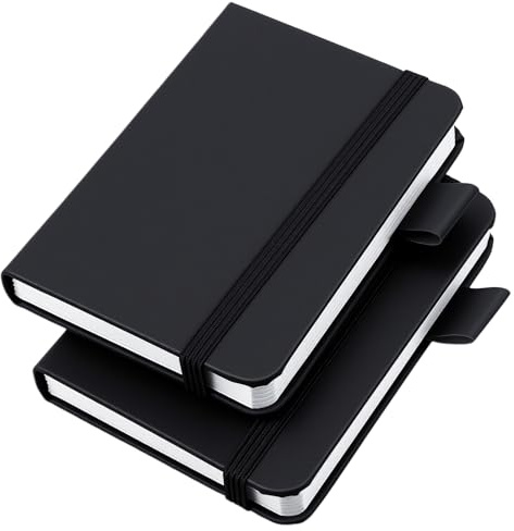 2 Stück Small Book Kleines Notizbüch Mini Notebook Taschennotizbuch Mit Gummizugverschluss Journal Ledernotizbücher Klimafreundlich Hochwertiges Papier für Schule Arbeit Reisen 11 × 7.8cm (Schwarz)