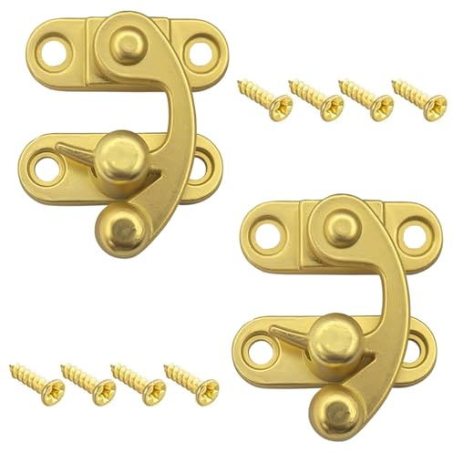 QZKJQDD Rechts Latch Hook, Antiker Vintage Schnell Verschluss, Rechte Riegelhaken Haspe Riegel, Antike Dekorative Haspe, für kleine Holzkiste, Schmuckschatulle, Weinkiste mit Schrauben (2 Stück)