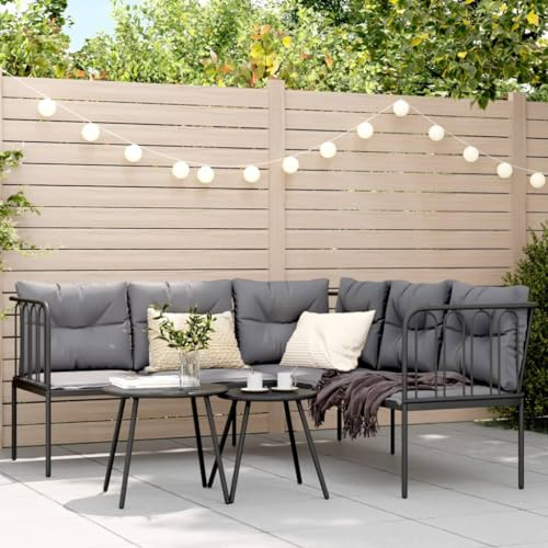 Teenpull L-förmige Garten-Sofagarnitur, Schwarz, aus pulverbeschichtetem Stahl und Textilene, UV-beständig, mit Kissen, 176x175x75 cm, für Terrasse, Balkon und Garten