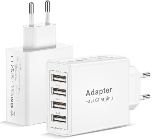 Cargador USB Mltiple 2Pack, 4 Puertos Enchufe USB Cargador Carga Rapida Cargador USB Multiple Cargador Movil Rapido para iPhone 17 16 15 14 13 12 Pro MAX,Samsung Galaxy S25 S24 S23 Ultra,Xiaomi