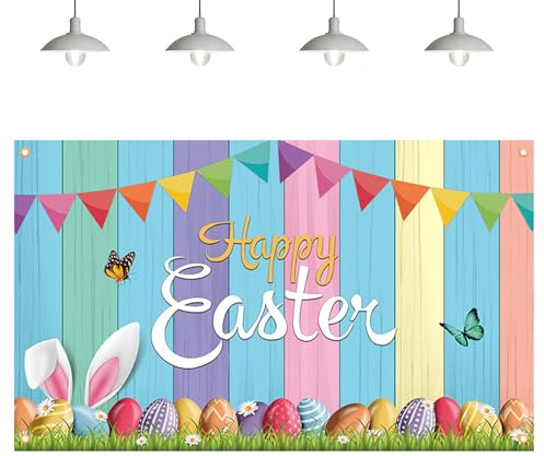 HattusaShield Ostern Banner, Frohe Ostern Hasen Ostereier Hintergrund für Party und Aktivitäten Garten Außen Dekoration Wand Poster Hintergrund