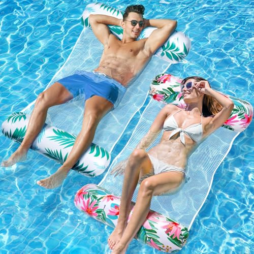 WEARXI Colchoneta Piscina XL 2PC, 4 en 1 Piscina Hinchable Colchoneta | Flotadores Piscina para Adultos, Hinchables para Piscina, Hamaca de Agua Flotante Colchoneta Piscina Hinchable Accesorios