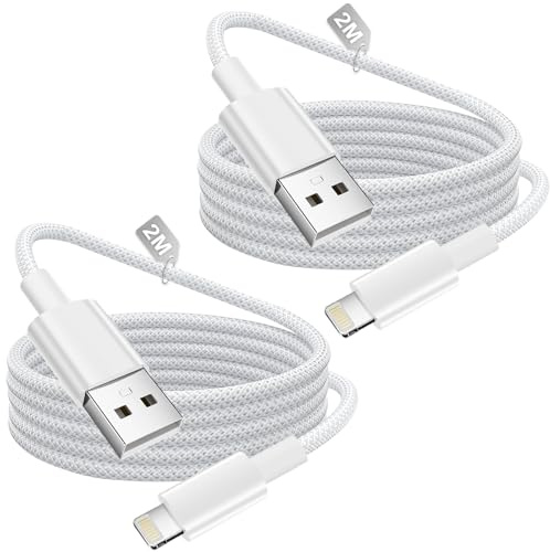 Phone Charger Cable 2M 2Pack,[Apple MFi Certified] USB Lightning Cable Nylon Braided Phone Lightning Charger cable Fast Charging Wire Lead Cord for iphone 14 13 12 11 Pro Max XS XR X 8 7 6 5 SE,iPad