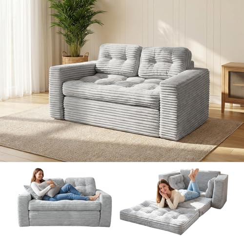Toemics Bodensofa Schlafsofa Bed mit Pillow Back Support Armrest 140 cm Breit Klappbar Sofa 2-in-1 Design für Wohnzimmer, Schlafzimmer und Gästezimmer Grau