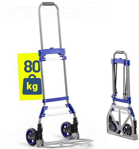 Pallit Sackkarre Klappbar Aluminium - 80 kg Transportkarre Handwagen | Teleskopgriff 110 cm, Transportroller mit Soft-Laufrädern & Anti-Rutsch-Pads, Leichter Lastenwagen & Klappbarer Handwagen