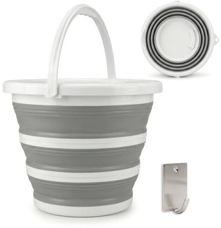 Cubo Plegable 10L de Silicona con Asa, Cubeta Plegable Compacta | Ahorra Espacio, Compacto y Resistente, Ideal para Cocina, Coche, Maletero, Autocaravana y Viajes