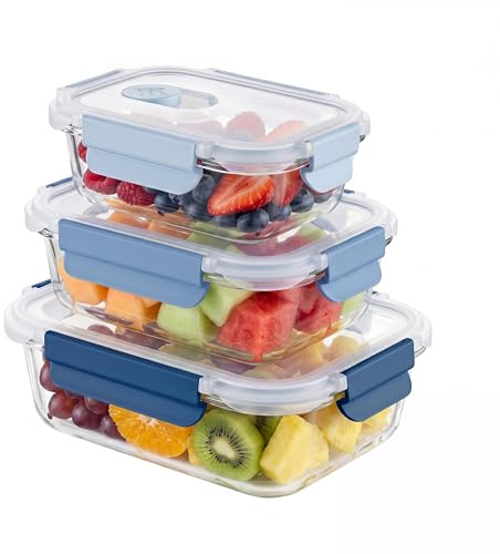 Amig - Lote 3 Contenedores Herméticos de Vidrio - 370ml, 640ml, 1050 ml - Transparente - Tapa de polipropileno - Aptos para Almacenar, Transportar y Calentar Alimentos - Mod. 700