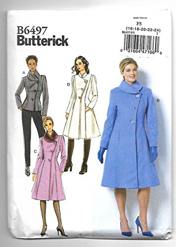 Butterick Sewing Pattern B6497 Misses’/Misses’ Petite Jacket and Coats with Asymmetrical Front and Collar Variations, F5 (16-18-20-22-24)