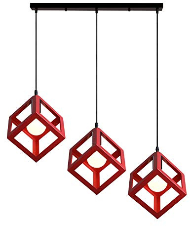 iDEGU 3 Hängeleuchten, modern, Kronleuchter, Deckenleuchte, geometrischer Stil, Würfelform, für Schlafzimmer, Wohnzimmer, Esszimmer, Küche – 16 cm, Rot