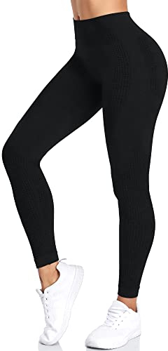 Yaavii Damen Sport Leggings Lange Blickdicht Yoga Leggings Figurformende Sporthose Yogahose Fitnesshose mit Hohe Taille Bauchkontrolle Schwarz2 M
