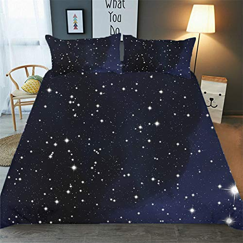 Chickw1 Bettwäsche Set 3D, Star Drucken 3 Teilig Mikrofaser Bettbezug & Kissenbezüge Polyester Hypoallergen Atmungsaktive Bequem Weich und Haltbar mit Reißverschluss (Nachthimmel,200x200cm)