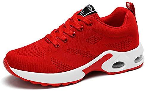 Femme Mode Baskets Fitness Gym Athlétique Multisports Outdoor Chaussures de Sports Course Air Sneakers Rouge 39 EU