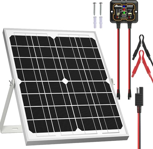 SOLPERK Solar Panel Kit 20W 12V, Solar Battery Trickle Charger Maintainer + Upgrade Controller + Adjustable Mount Bracket for Boat Car RV Motorcycle Marine Automotive