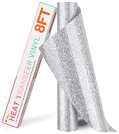 HTVRONT Silver Glitter HTV Heat Transfer Vinyl Rolls - 10 x 8ft Silver Glitter HTV Vinyl for Shirts, Glitter Iron on Vinyl for All Cutter Machine - Easy to Cut & Weed for Heat Vinyl Design (Silver)