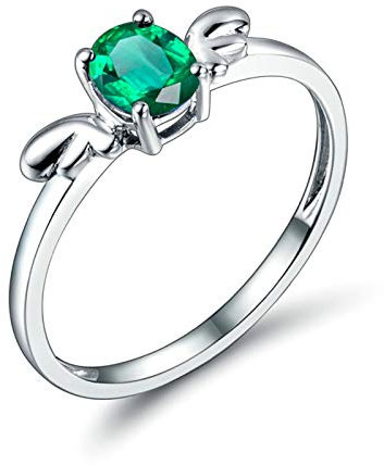 Beydodo Echt Schmuck Weißgold Ring Damen 750, Flügel Ring mit Smaragd 0.5ct Trauring Weißgold Verlobungsring Gr.65 (20.7)