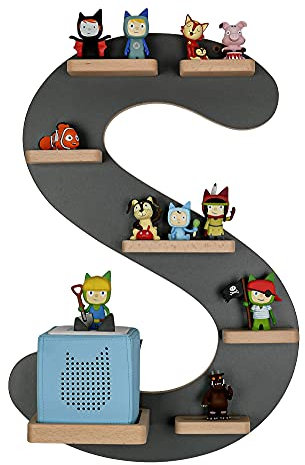 MR TEDDY BEAR Kinderregal Buchstabe S | Holzregal für Toniebox und Tonies | Tonie-Regal hergestellt in der EU | Wandregal zum Spielen und Sammeln | Für Mädchen und Jungen | im S Design in Anthrazit