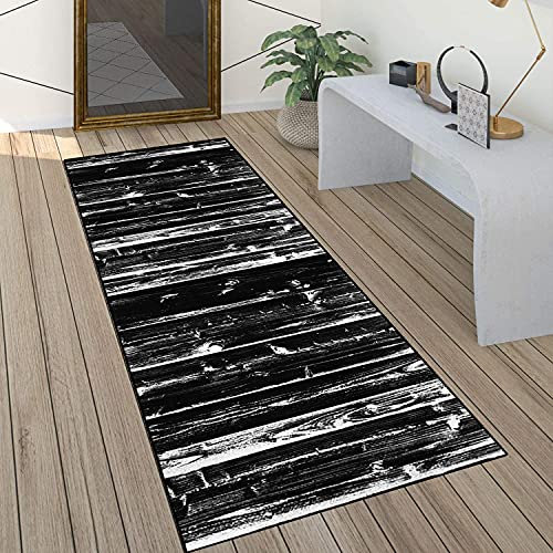 QQrunner Teppich läufer Flur Schwarz und Weiß rutschfest 90x400cm Küchenteppich Patchwork Waschbar Meterware Schlafzimmer Korridor Teppich Lang, 60/70/ 80/90/ 100/ 120cm Breit