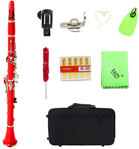B-Klarinette für Anfänger, Bakelit Klarinette auf Schülerniveau Anti-Oxidations-Vernickelungsknopf Orchester Musikinstrumente mit 1 Schachtel Schilf, Etui, Reinigungstuch(rot)