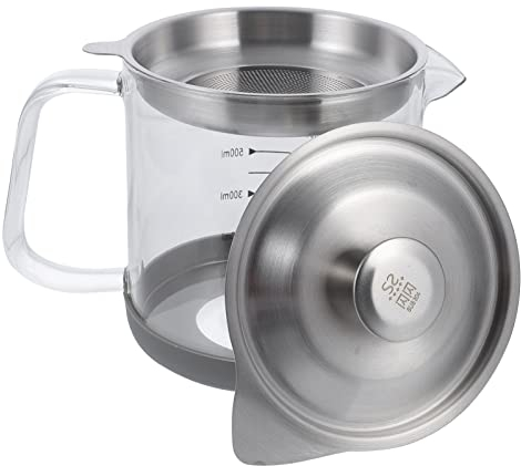 Lurrose 1pc High Borosilicate Oil Strainer Pot with Lid Cooking Oil Storage Can for Frying and Cooking Grease