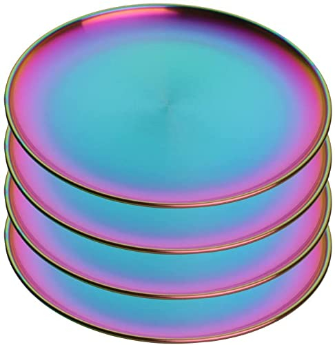 Edelstahl Regenbogen Teller Metall Teller 30cm Camping Servieren Salatteller Kid Geschirr Set für 4