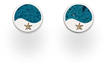 DUR Ohrstecker Welle/Seestern aus 925 Sterling Silber mit Strandsand und blauem Steinsand veredelt, 8 mm, O5268