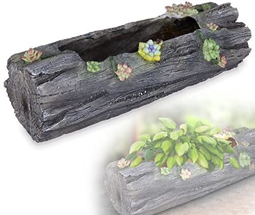 bmf-versand Pflanzschale Beleuchtet Baumstamm - Solarlampe für Außen - Solarleuchte Balkon Blumentopf - Solarlampe 45 cm Grau - Außenleuchte LED Boden - Gartenlampe Solar Wetterfest - Pflegetuch