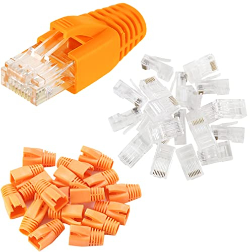 Greluma 25 Stk CAT6 RJ45 Steckverbinder, Modulare Steckerenden – 8P8C-Netzwerkkabel-Crimp-Ethernet-Steckverbinder (Drahtloch 1,2 mm) mit Zugentlastung-Schuhen