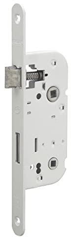 Cerradura para empotrar A40 NF con condena – Cabezal redondo – Caja de acero estampado, incluye 1 llave, 6 variures – Made in France – Acabado epoxi blanco granito – THIRARD