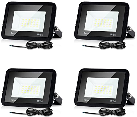 Izrielar Projecteur LED d'extérieur, 4pcs 20W 3000K Lumière blanche chaude, 1700LM Super Bright Flood Light Applique murale pour arbre Lumière d'ambiance Lampe de pelouse Éclairage de chemin