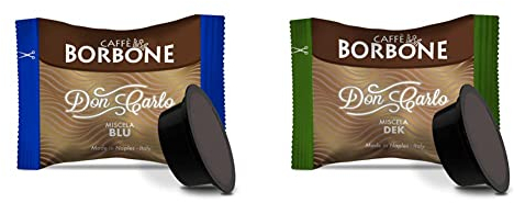 Caffè Borbone Café Don Carlo, Mélange Bleu - 100 Capsules - Compatibles avec les Machines à café Lavazza®* A Modo Mio®* & Café Don Carlo, Mélange Décaféiné Dek - 100 Capsules