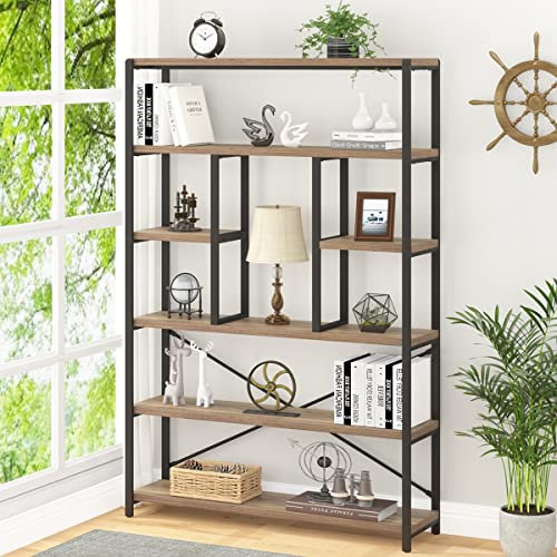 LVB Wohnzimmer Möbel, Bücherregal mit 6 Ebenen, Standregal, 30 x 120 x 180 cm, Praktisch für Büro, Schlafzimmer und Wohnbereich