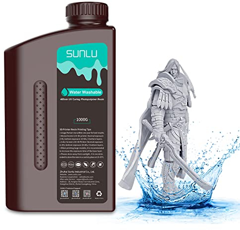 SUNLU Wasser Abwaschbar 3D Drucker Resin 1kg, 405nm UV Harz 3D Druck Standard Photopolymer Harz für 4/6/8K LCD DLP SLA Resin 3D Printer, Hohe Präzision, Geringer Geruch, Water Washable, Grau 1000g