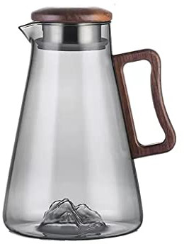 Nff Glaskrug 2L Mit Holzdeckel Glaskaraffe Mit Holzgriff Hitzebeständiger Wasserkrug Geeignet for Saft, Tee, Milch, Kaffee (Color : Smoke Grey)