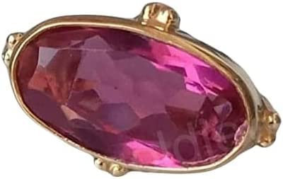 Generic Bague en argent sterling 925 avec tourmaline rose et quartz rose, taille ovale, bague en or jaune et or rose, bague avec pierre de naissance, Argent sterling 925, cuivre, pierre précieuse, or,