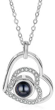 Lorajewel Personalisierte Kette Mit Bild - Projektion Foto Kette für Damen Herren - Geschenke für Mutter Tochter Freund Frau Freundin (B-Silber)