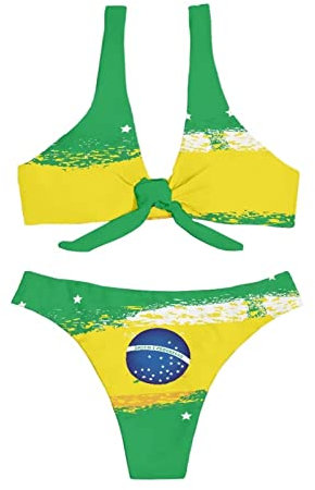 xixirimido Brazil Flag Bikini Sets for Women Sexy V-Neck High Waisted Cheeky Swimwear Bathing Suit Two Piece