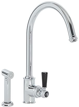 Milano Elizabeth Lever Handle Kitchen Sink Mixer Tap Swivel Spout Spray - Chrome Black