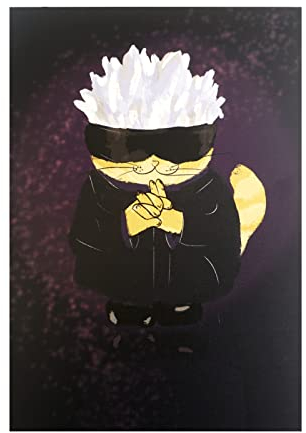 CosplayStudio Lustiges Satoru Gojo Wandbild als Katze | Gojo Satoru Gemälde auf Hartschaumplatte | Jujutsu Kaisen Poster | 30x42cm