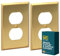 Rio Salto BRASS Metal Gold Outlet Cover or Light Switch Cover Wall Plate, 2-Pack STANDARD SIZE Corrosion Resistant Single Duplex Receptacle Wallplate Covers Single Brushed Brass - Duplex 1-Gang