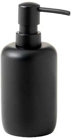 Gedy Brenda Seifenspender, 350 ml, für den Tisch, Kunstharz, Schwarz matt | 9,2 x 7 x 16,3 cm | 350 ml | Harz + Druckknopf aus Kunststoff | Tischplatte | Mattschwarz