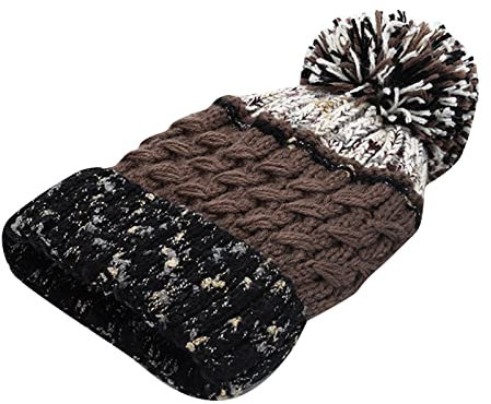 Winter Freizeit warm halten verdickte gestrickte Fischermütze warm halten Taille Hut Farbkontrast gestrickte Wollmütze Fliegermütze Herren Winter (A, One Size)